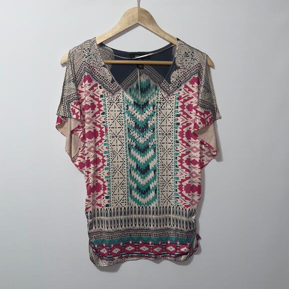 Style & Co. Pink/Turquoise Beaded Embellished blouse women’s Size Medium - Picture 1 of 5